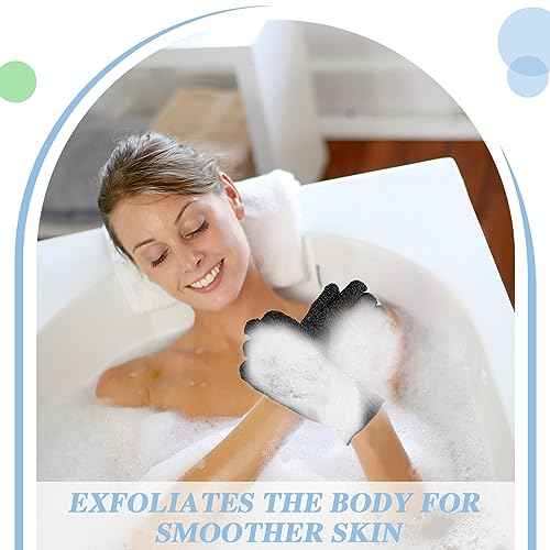 Ramede 30 Pair Exfoliating Glove Double Sided Exfoliating Bath Gloves Pack Nylon Colorful Shower for Men Women Beauty Spa Massage Shower Deep Clean Body Skin Bathing Scrubber Disposable(Black)