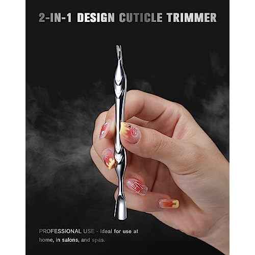 FERYES Cuticle Pusher with Fork, 2-in-1 Cuticle Trimmer Nail Care Tool, Stainless Steel Cuticle Remover Tool for Manicures and Pedicures - Silver
