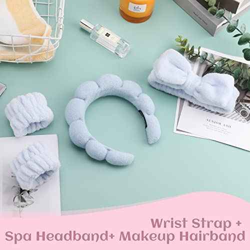 Sponge Spa Headbands for Women & Wristband Set,Puffy Makeup Headband for Washing Face, Skincare Headband, Self Care Gift for Women and Teen Girl Gifts Trendy Stuff, Christmas Gifts for Teens
