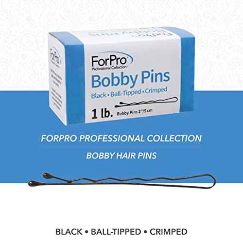 ForPro Professional Collection Bobby Pins (400-Count Approx), Black, 2" L, Ball-Tipped, Crimped, Non-Slip, Non-Damaging, 1 Lb.