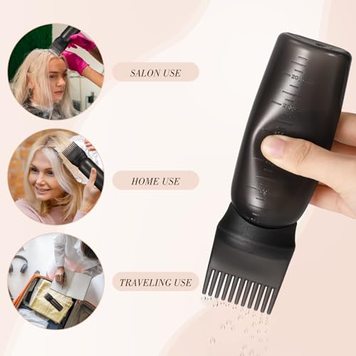 Pimoys Hair Oil Applicator Bottles Dye Brush for Women Scalp, Hair Color Products Things with Root Comb Hair Dye Tools, Black 2 Pack
