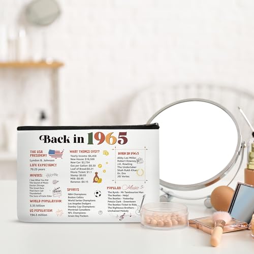 60th Birthday Gifts for women, 1965 60 Year Old Birthday Decorations Makeup Bag with Natural Stone Bracelet and Keychain, Gift Ideas for Woman, Her, Grandma, Mom, Wife, Sister, Teacher