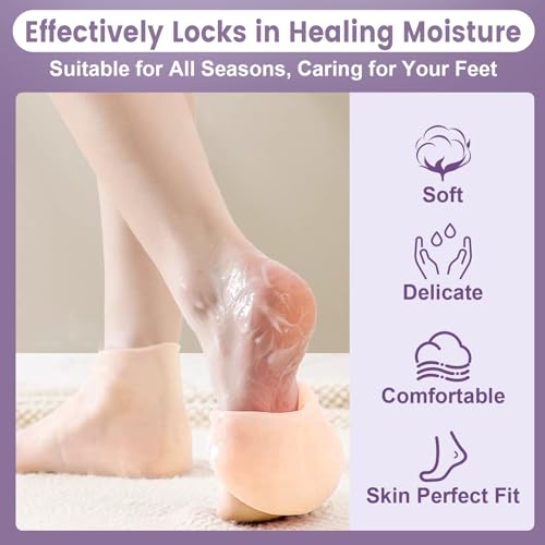 5 Pairs Silicone Socks for Dry Cracked Feet, Women's Foot Socks for Moisturizing (Beige, Fits Up to Size 9)