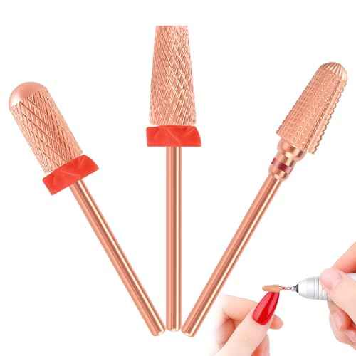 3pcs Nail Drill Bits Set, 3/32'' Carbide Tungsten Nail Bits, Professional 5 in 1 Bit, Smooth Round Top Large Barrel Safety and Tornado Bits,Fast Remove for Manicure Cuticle Acrylic Gel Polish