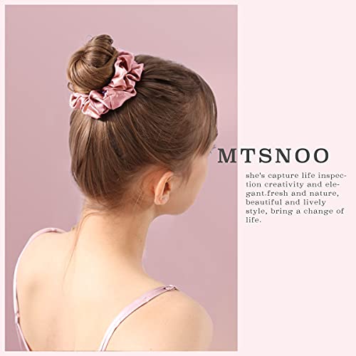 MTSNOO 100% Pure 22 Momme Mulberry Silk Scrunchies with Elastic Band, 1 Pack, Light Pink, for Hair Sleep, for Women and Girls