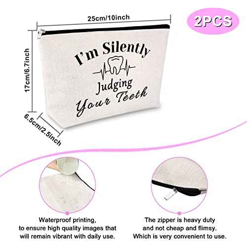 Sfodiary 2Pcs Dentist Gifts for Women Makeup Bag Dental Hygienist Appreciation Gifts Cosmetic Bag Dentist Thank You Presents Birthday Christmas Retirement Presents for Dental Assistant Travel Pouch