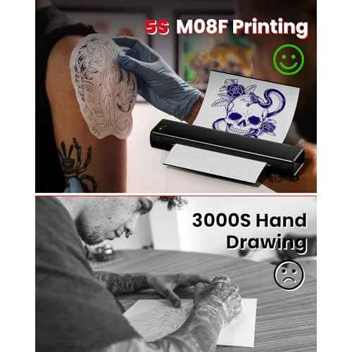 COLORWING M08F Portable Wireless Tattoo Stencil Printer, Thermal Inkless Bluetooth Tattoo Stencil Machine with 10pcs Tattoo Transfer Paper, Ideal for Tattoo Artists & Beginners - Black