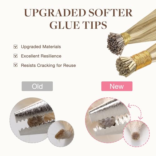 GOO GOO I Tip Hair Extensions Real Human Hair, 18inch 50g 50S, Cold Fusion I Tip Hair Extensions, Invisible Remy Hair Extensions, 17/22/60 Balayage Ash Blonde to Golden Blonde and Platinum Blonde