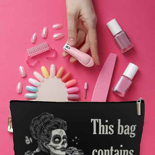 Goth Gifts for Women, This Bag Contains My Face, Gothic Makeup Bag, Witchy Spooky Cosmetic Bag with Zipper
