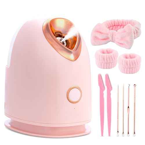 Face Steamer for Facial Deep Cleaning Unclogs Pores, Nano Ionic Warm Mist Humidifier Steamer for Face Home Sauna SPA, Bonus 4 Piece Stainless Steel Skin Kit, Gift for Women