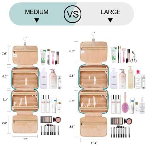 Travel Hanging Toiletry Bag for Women, Cruise Ship Essentials, with Jewelry Organizer, Extra Large Makeup Dopp Kit, Waterproof Cosmetic Bags, Toiletries Kit Set with Trolley Belt, Blue