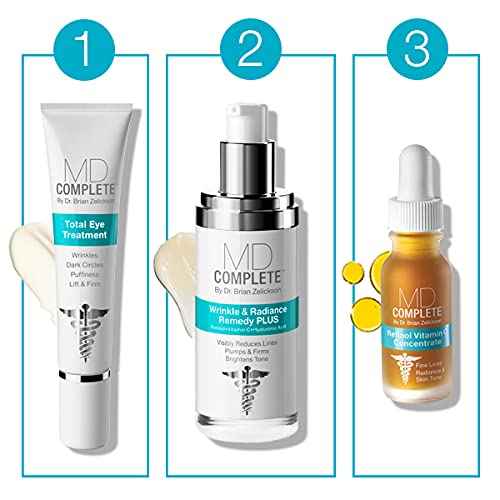 MD Complete Wrinkle Radiance Trio by Dr. Brian Zelickson - Professional Dermatologist Skincare with Retinol, Vitamin C, Peptides and Hyaluronic Acid