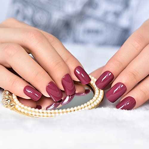 Glossy Finished Dark Rose Pink Press On Nails Medium Length Squoval Women Girls Nail Art Tips Salon DIY Manicure Reusable Fake Nails for Daily Office Home