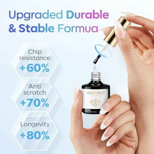 modelones Gel Top Coat, 15ml No Wipe Gel Nail Polish High Gloss Top Coat Shiny Long Lasting Clear Top for Acrylic Nails, Need U V/LED Lamp for Home DIY Gift Winter Christmas Manicure Salon