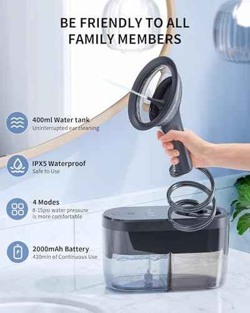 KAUGIC Water Powered Ear Cleaner, Electric Ear Wax Removal Kit, Ear Irrigation Kit with Sewage System and 4 Clean Mode, Safe and Effective Ear Flushing Kit for Adults with 3 Ear Tips - Black