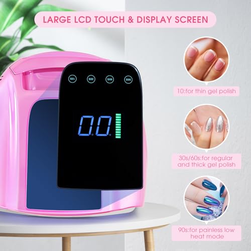 Professional Rechargeable 96W UV LED Nail Lamp Cordless UV Light for Nails Machine with Removable Stainless Steel Bottom,4 Timer Setting and Smart Sensor Nail Dryer