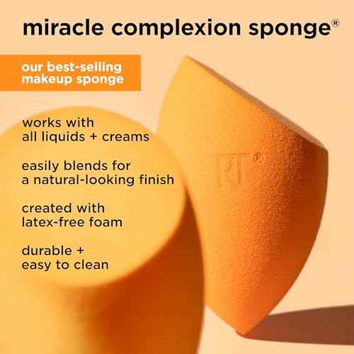 Real Techniques Miracle Complexion Makeup Sponge, 4-Pack Beauty Blender For Liquid & Cream Foundation, Streak-Free Coverage, Latex-Free, Vegan & Cruelty-Free
