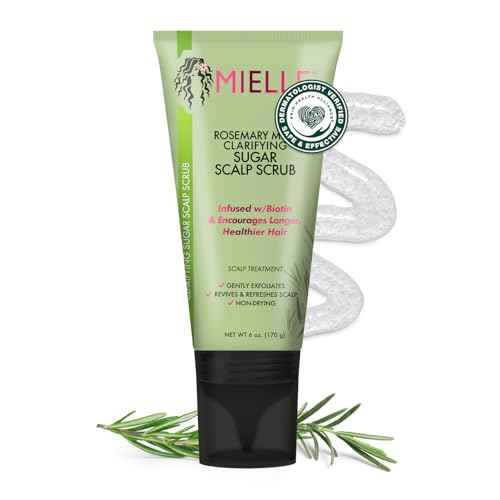 Mielle Organics Rosemary & Mint Sugar Exfoliating Scalp Scrub - Gentle Pre-Shampoo Dry Scalp Treatment for Oil & Product Buildup - Biotin Infused Non-Drying, Moisturizing Formula (6 Fl Oz)