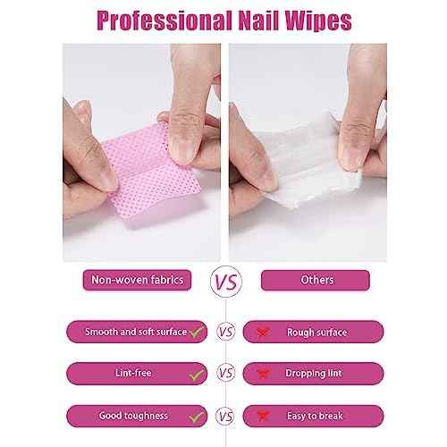TEOYALL Lint Free Nail Wipes, 400 PCS Non-Woven Fabric Nail Cleaning Pads Pink Lash Extensions Glue Cleaning Wipes Salon Supplies