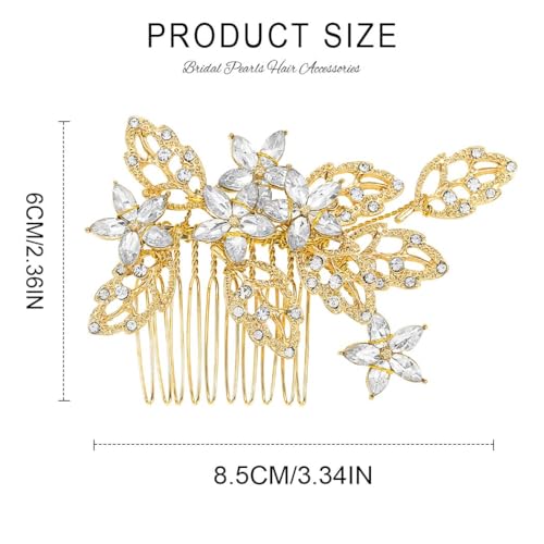 Gold Bridal Hair Comb Crystal Flower Hair Pieces Rhinestone Wedding Hair Accessories for Women