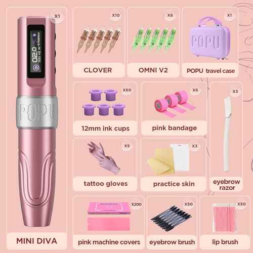 Professional Microblading Kit 3.0mm Stroke 2V Start-up Wireless Tattoo Machine for Eyebrows Lips Hair Scalp Eyeliner Tattoo Gun Kit with Assorted 18Pcs Cartridge Needles for Artists (Pink)
