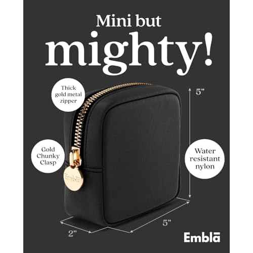 Embla Makeup Bag Travel Cosmetics Pouch and Toiletry Bag, Nylon Zipper Pouch Purse, Cute Make Up Organizer Storage Tote for Women Girls, Waterproof Travel Skincare Case, Small Makeup Bags, Black Noir