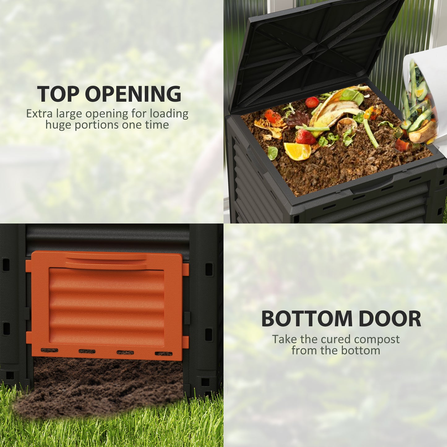80 Gallon Outdoor Compost Bin - Large Capacity Garden Aerator with Lid