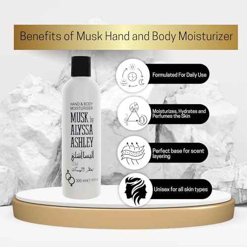 Alyssa Ashley Musk Hand and Body Moisturizer - Lotion for Women - Body Cream for Smooth, Moisturized Skin - Citrus and Sicilian Bergamot - 10 oz