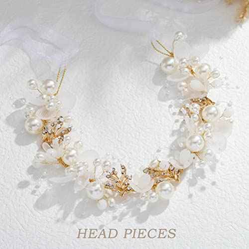Foyte Crystal Flower Girl Headpiece Leaf Wedding Headband Princess Headpieces Rhinestone Floral Hair Vines Communion Pearl Hair Accessories for Women (Pearl)