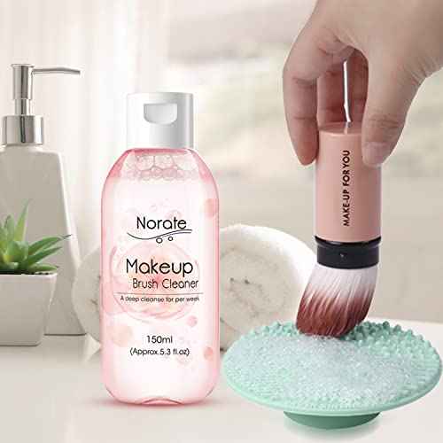 Norate Makeup Brush Cleaner, Make Up Brush Cleaner Solution + Makeup Brush Cleansing Pad, Brush Cleaner Mat for Brushes, Deep Clean Shampoo, Gentle Formula Cruelty Free, 2 Piece Set