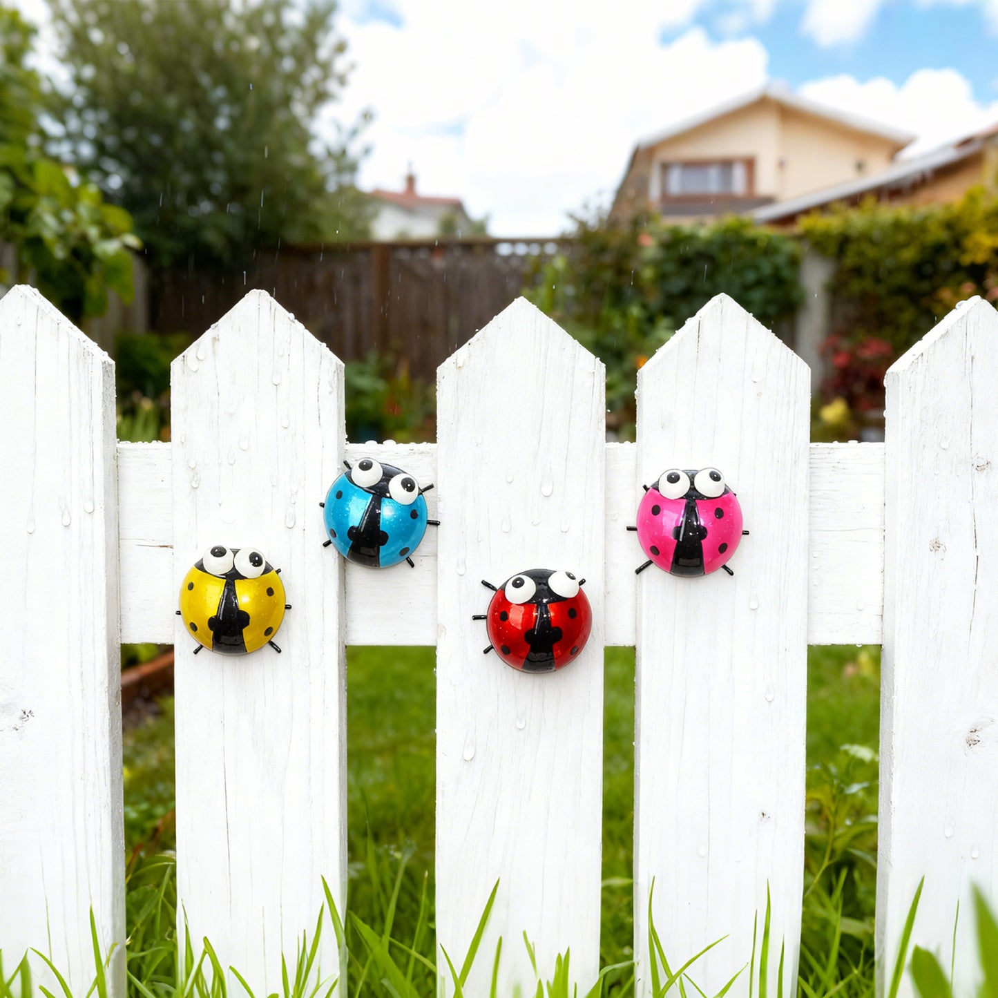 Wrought Iron Beetle and Ladybug Wall Decor for Outdoor Gardens and Courtyards