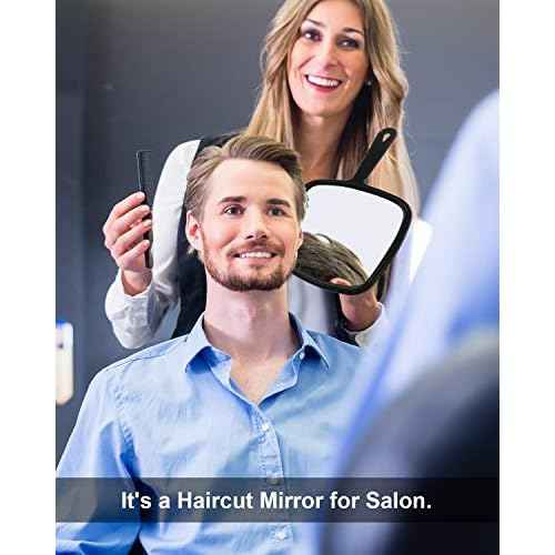 PROTECLE Large Hand Mirror, Salon Barber Hairdressing Handheld Mirror with Handle (Square Black 10.3"x7.4")