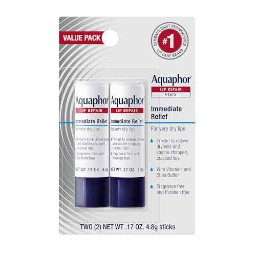 Aquaphor Lip Repair Stick, Moisturizing Lip Balm Pack, Relieves Dryness, 0.17 Oz Stick, Pack of 2
