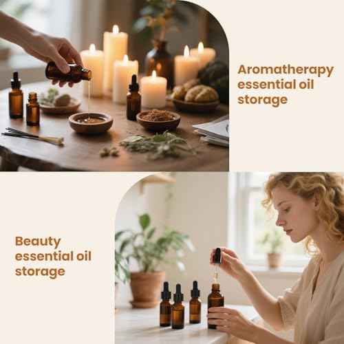 50 Pack 1oz Amber Glass Dropper Bottles Leakproof with Funnels, Eye Droppers, Extra Caps, Labels - Refillable UV 30ml Empty Bottles for Tinctures, Essential Oils, Perfume, Beard, Hair Oil