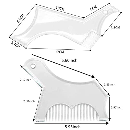 2PCS Men's Beard Shaping Tool Template, Beard Guide Shaper with Inbuilt Comb, Multi-liner Edges Shave for Curve/Straight/Neckline/Goatee/Sideburns (Clear-2pcs)