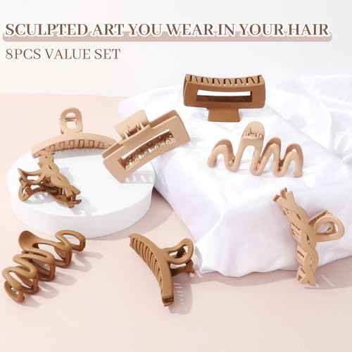 Matte Non-Slip Large Hair Clips for Women 8PCS (4 Beige+4 Khaki), Durable Claw Clips for Women/Girls | Gift-Ready Neutral Hair Accessories for Daily & Special Occasions