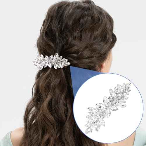 1 Pcs Silver Sparkly Rhinestone Hair Clips, Fancy Hair Clips for Women, Crystal Wedding Hair Clip, Rhinestone Hair Accessories for Wedding, Party, Bride, Long Hair