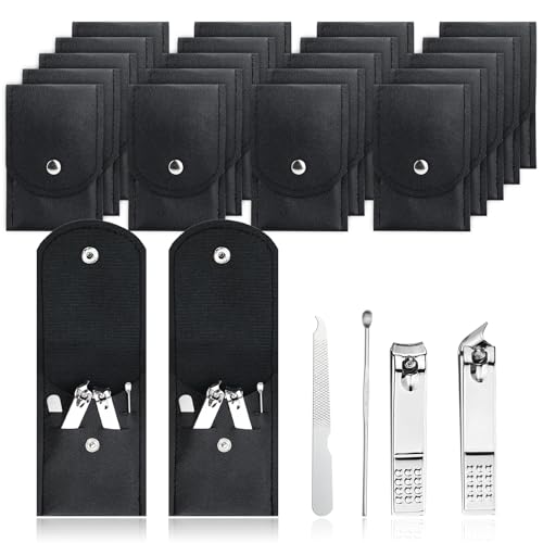 30 Sets Finger Nail Clipper Set Bulk,4 in 1 Black Adult Stainless Steel Travel Manicure Kit with Case Individually Wrapped Nail Clippers Bulk for Homeless,Hotel,Charity