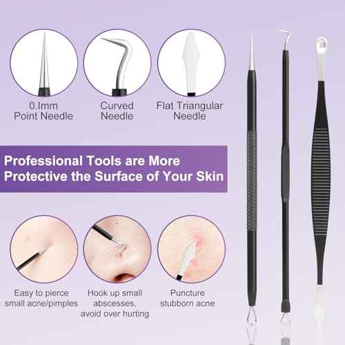 Pimple Popper Tool Kit,10 Pcs Professional Blackhead Remover Comedones Extractor for Easy Removal for Pimples,Blackheads,Zit Removing, Facial and Nose, Acne Removal Kit with Metal Box (Black)
