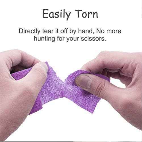 VideoPUP Tattoo Grip Cover Wrap,12PCS Disposable Cohesive Tattoo Grip Cover Elastic Bandage Handle Grip Tube for Tattoo Machine Tattoo Grip Accessories(Phosphor Pink+Purple)