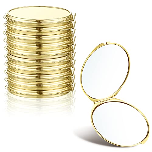 8 Pcs Gold Compact Mirror Bulk, Metal Round Shell, 1x 2x Magnification Double Sided, Portable, Folding, Mini Travel Pocket Mirror for Women Girls Party Favor Bridesmaid Christmas Gifts