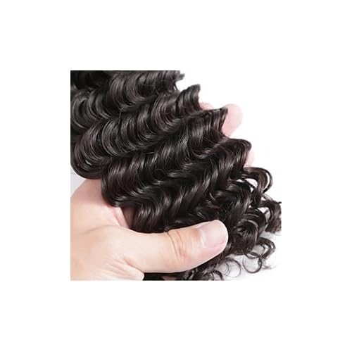Deep Wave Bundles with Closure Human Hair 16 18 20 inch Human Hair Bundles with 14 inch 5x5 HD Lace Closure Free Part 100% Unprocessed Virgin Hair Bundles Natural Color Soft