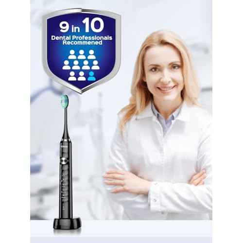 COSLUS Sonic Electric Toothbrush for Adults: 47000 VPM for Deep Cleaning & Whitening with Travel Case - 5 Modes for Sensitive Teeth & Braces, Wireless Charging, 6 Brush Heads for Home Family, Black