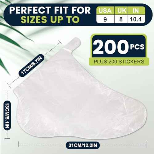 200PCS Plastic Foot Covers for Feet, Leak-Proof Plastic Foot Masks for Moisturizing Feet, Pedicure & Foot Care, 200 Stickers for Snug Closure Included (Fits up to USA 9)