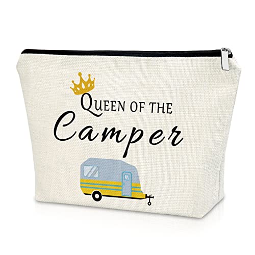 Sazuwu Happy Camper Gift Makeup Bags Camping Lover Gifts for Women Friend Cosmetic Bag Family Vacation Gift Ideas Mother's Day Gift Cute Motorhome Outdoor Gifts Birthday Christmas Gifts Travel Bag