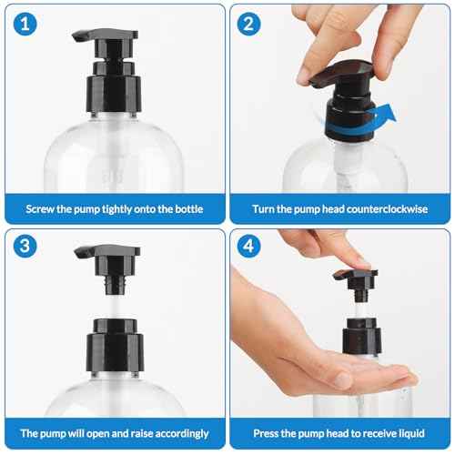 Empty Pump Bottles Dispenser 2 Pack 300ml/10.15oz. Clear Plastic Pump Bottle Dispenser for Essential Oil Soap Lotion Shampoo