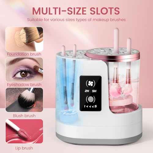 Buqikma Electric Makeup Brush Cleaner Machine with Dryer, USB Portable 3 in 1 Automatic Cosmetic Brush Deep Cleaning, Multi-Size Slots for Blush Brush, Contour, Eyeshadow, White