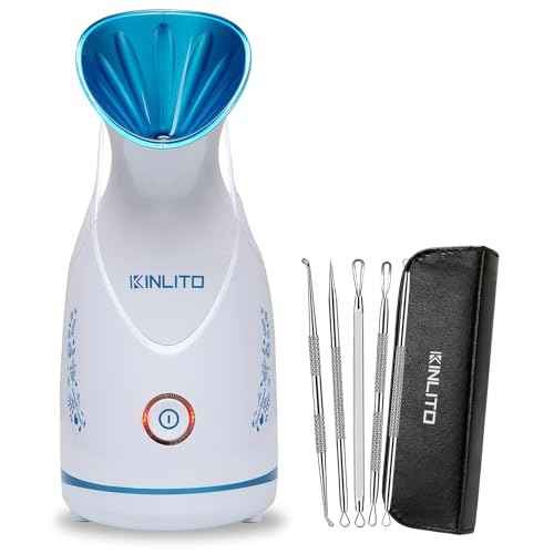 Facial Steamer Ionic Face Steamer for Home Facial, Warm Mist Small Facial Steamer for Deep Cleaning Unclog Pores with Blackhead Remover, Aromatherapy Kit for Personal Home SPA (Blue)