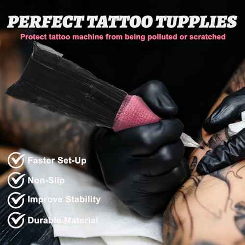 200Pcs Black Tattoo Machine Covers & 4 Pink Grip Tape, 7.2 X 2.5 Inch Disposable Professional Sealable Tattoo Pen Covers Supplies and Accessories