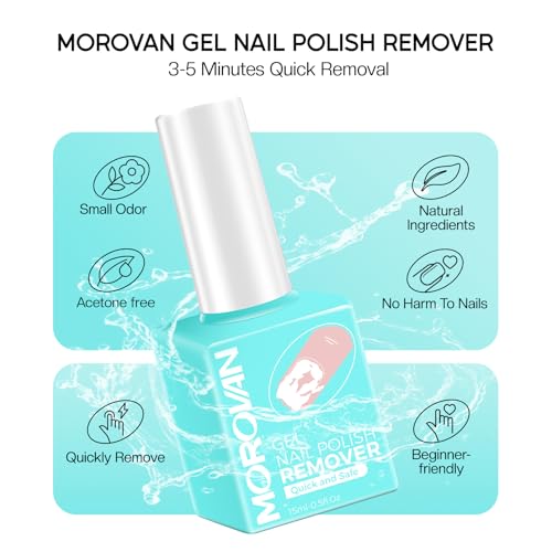 Morovan Gel Nail Polish Remover: Easy Remove Gel Polish Natural Formula Portable Kit with Cuticle Pusher & Scraper No Soaking or Wrapping